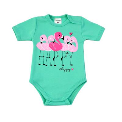 Body niemowlęce kr. rękaw FLAMINGI ( MIĘTOWY )