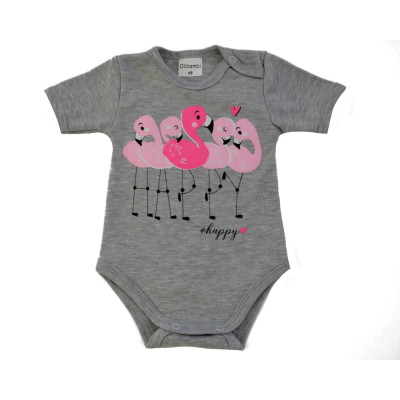Body niemowlęce kr. rękaw FLAMINGI SZARY MELANŻ