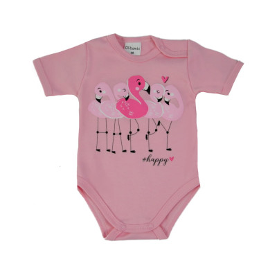 Body niemowlęce kr. rękaw FLAMINGI PUDROWY RÓŻ