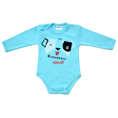 Body niemowlęce dł. rękaw napis CHODZĄCY IDEAŁ ( BŁĘKIT )