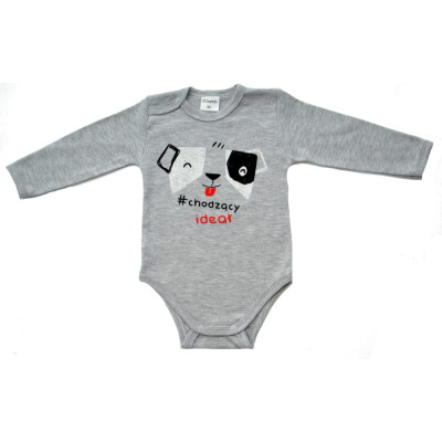 Body niemowlęce dł. rękaw napis CHODZĄCY IDEAŁ ( SZARY MELANŻ )