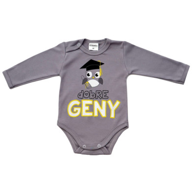 Body niemowlęce dł. rękaw napis DOBRE GENY  ( SZARY )