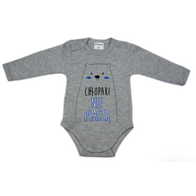 Body niemowlęce  CHŁOPAKI NIE PŁACZĄ szary melanż