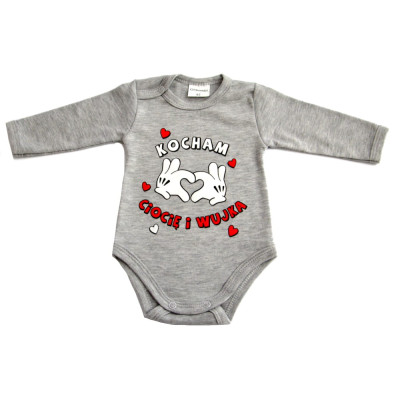 Body niemowlęce  KOCHAM CIOCIĘ I WUJKA szary melanż