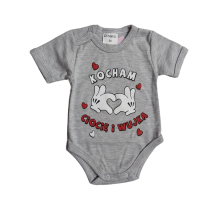 Body niemowlęce krótki rękaw  KOCHAM CIOCIĘ I WUJKA szary melanż