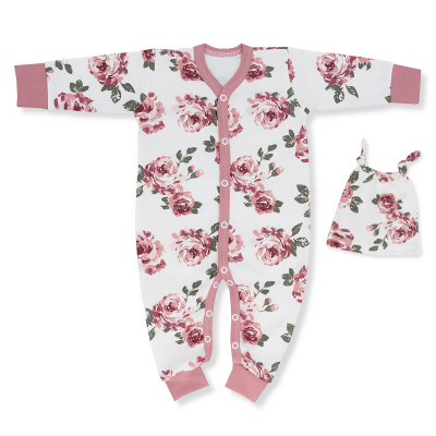 KOMPLET RAMPERS + CZAPECZKA Z KOLEKCJI RÓŻA AKWARELA