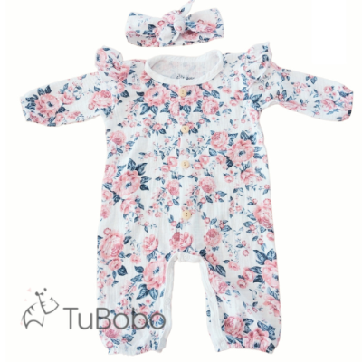 Muślinowy rampers + opaska pinup w róże