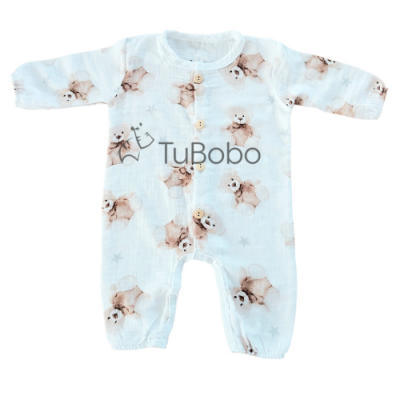 Muślinowy rampers w misie