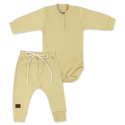 Komplet dla chłopca bawełna prążek kamel